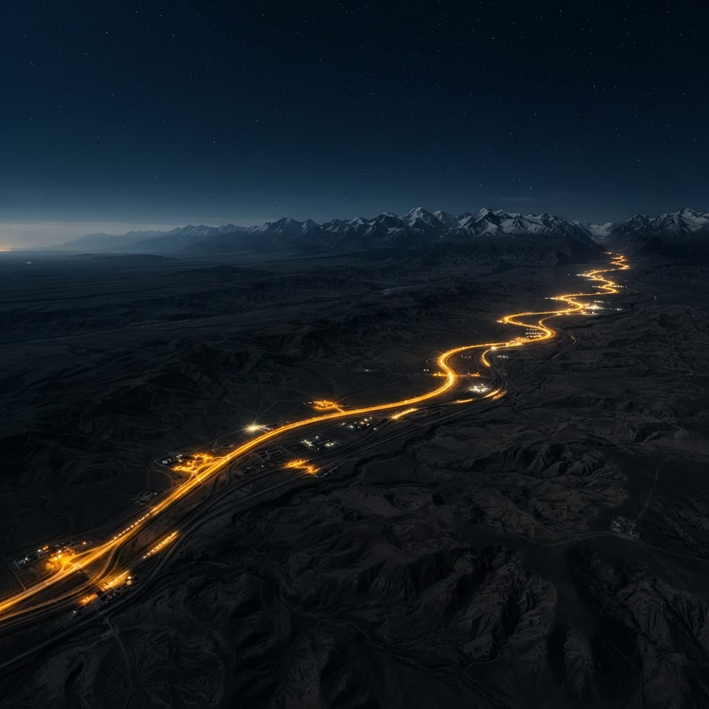 Aerial view of Central Asian logistics corridor